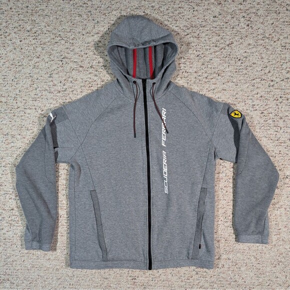Puma Hoodie Scuderia Ferrari Full Zip Up Hooded Sweatshirt Mens LARGE Gray - Picture 1 of 10